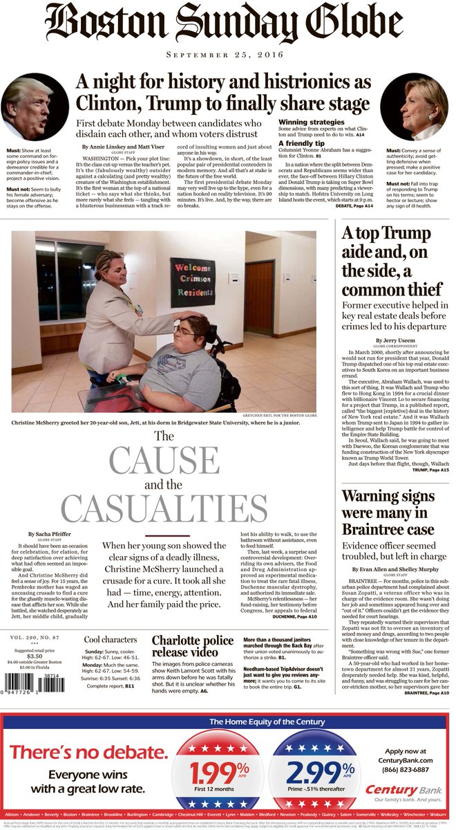 In today’s Globe: It's almost debate time, mom’s fight for cure, ex-Trump aide’s theft, more