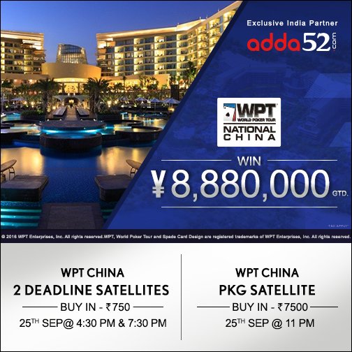 Adda_52's tweet photo. Win ticket to #WPTChina by playing Pkg Satellite tonight. 2 Deadline satellites.
Join now > https://t.co/Z8m5srtbEp
#Poker #PokerTournament https://t.co/XnGbqBZvwi