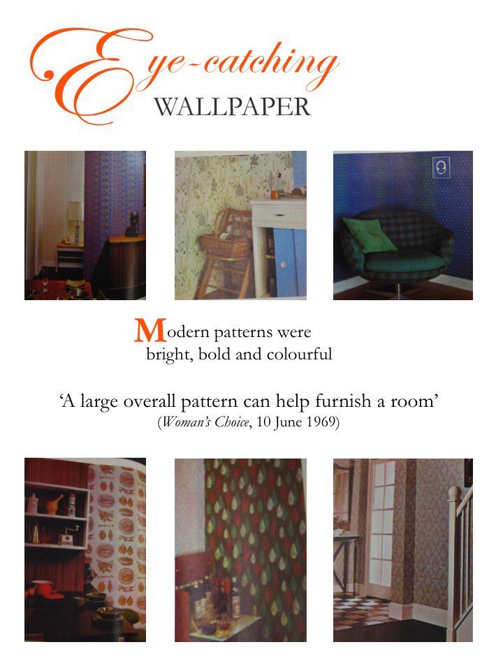 1960sWomen's tweet photo. Interior design tip from Woman's Choice mag, June 1969: 'A large overall pattern can help furnish a room' #modwife https://t.co/3VMbnwldcf