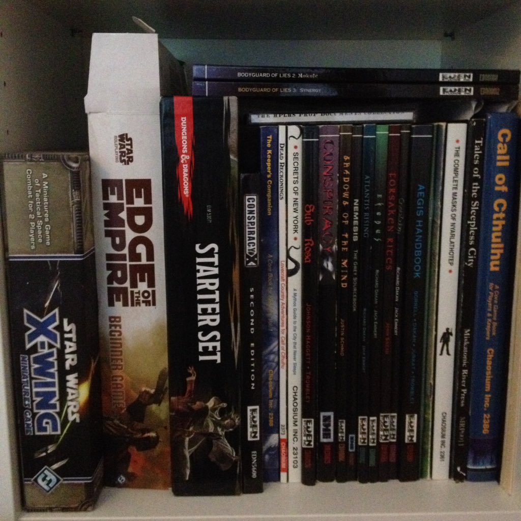 I've now got a shelf full of imagination! #dungeonsanddragons #starwars #conspiracyx #callofcthulhu #XWing