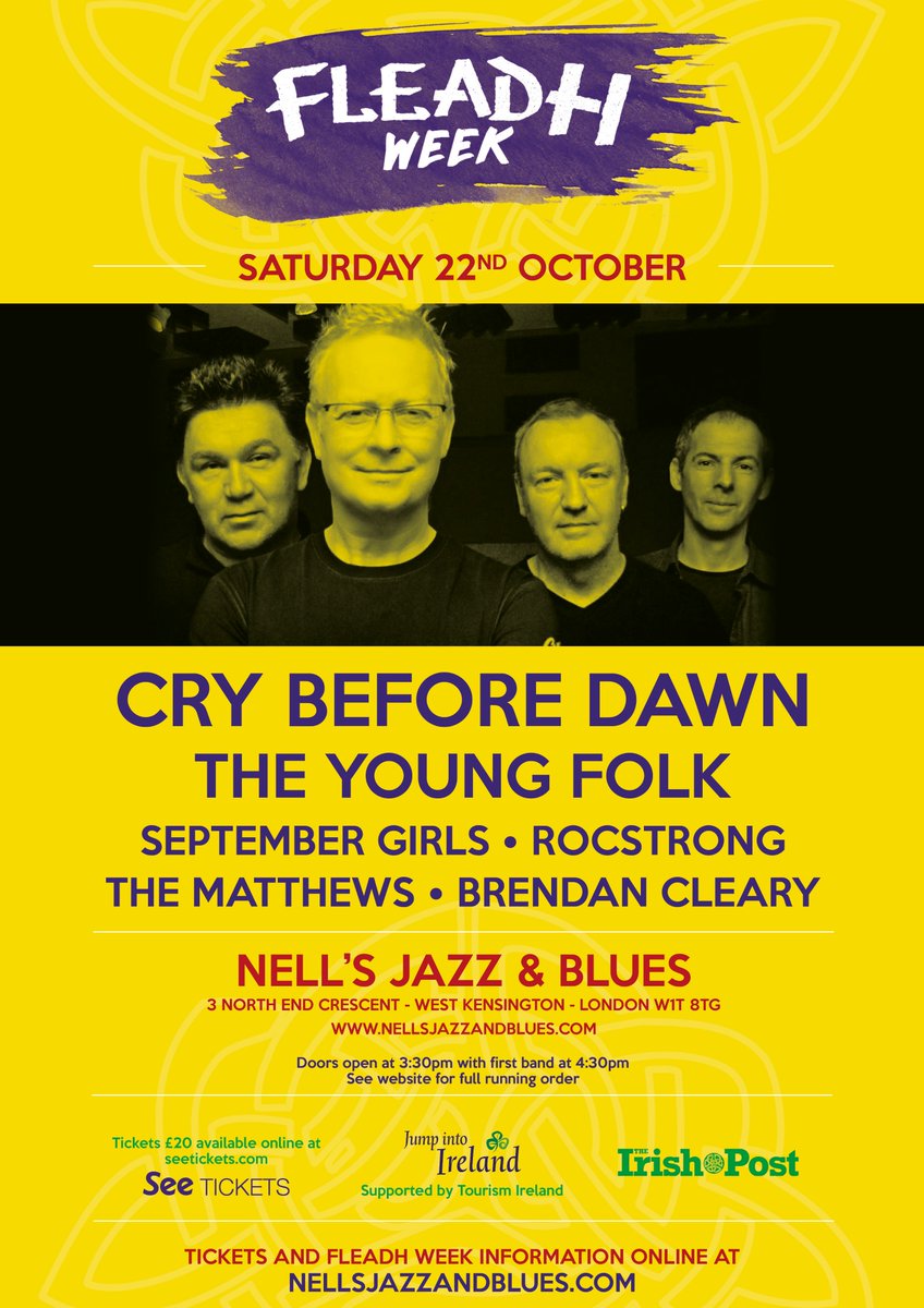 oliverghunter's tweet photo. Don't miss this rare UK Cry Before Dawn gig as part of Fleadh Week - Saturday 22 Oct, W14 8TG @NellsBlues #CryBeforeDawn #BestIrishBand https://t.co/1BJm6mBzx7