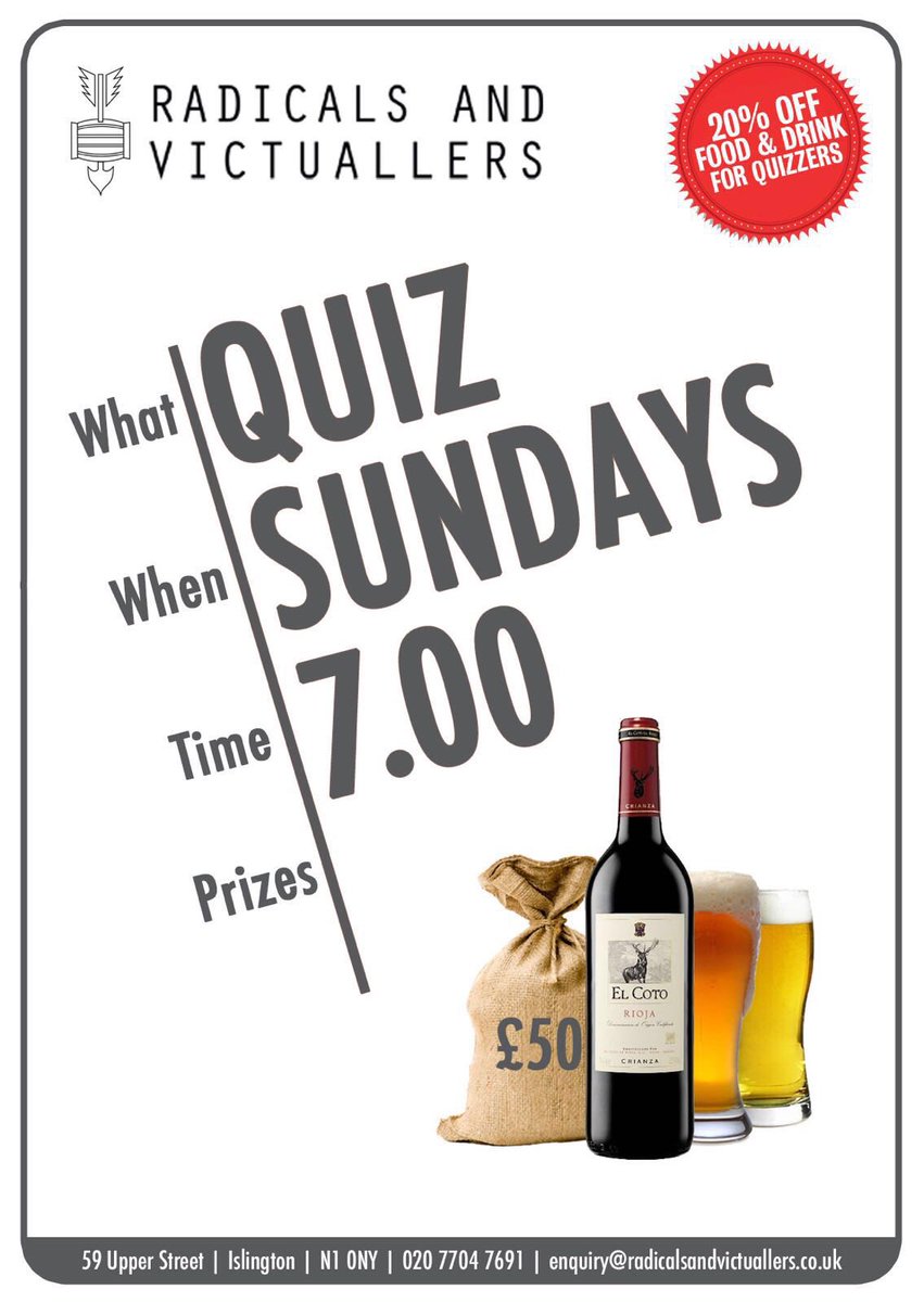 Our fab #pubquiz is back tonight with <a href="/InquizitionQuiz/">Inquizition</a> book your table now! <a href="/Quizbritain/">Ian Woolley 🇬🇧</a> <a href="/PubQuizzers/">Pub Quizzers</a> #islington