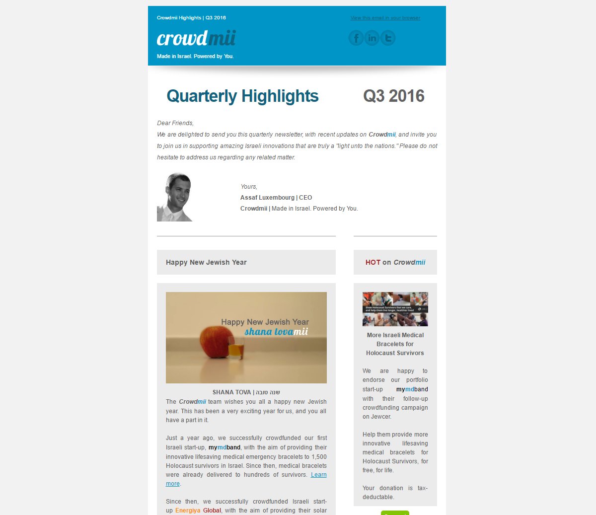 Our Q3 newsletter is out! Check out https://t.co/YwQpQnX5CM | #Israel #innovation #tech #crowdfunding #startup #entrepreneurship #TikkunOlam https://t.co/ZJ0eGpQxMA