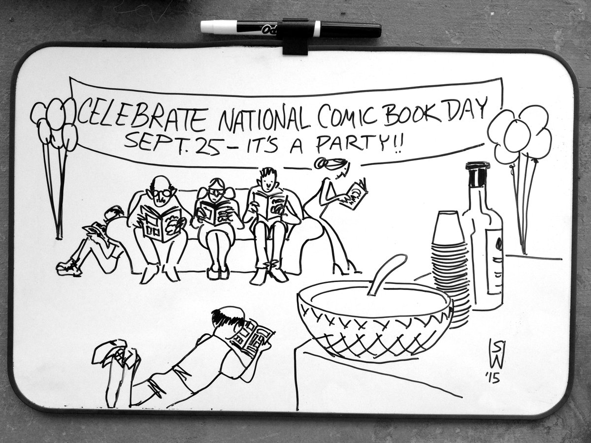 SteveArtist2D3D's tweet photo. Today is national comic book day. So here's a whiteboard cartoon scribble to celebrate. #NationalComicBookDay https://t.co/d8ygJe05wk