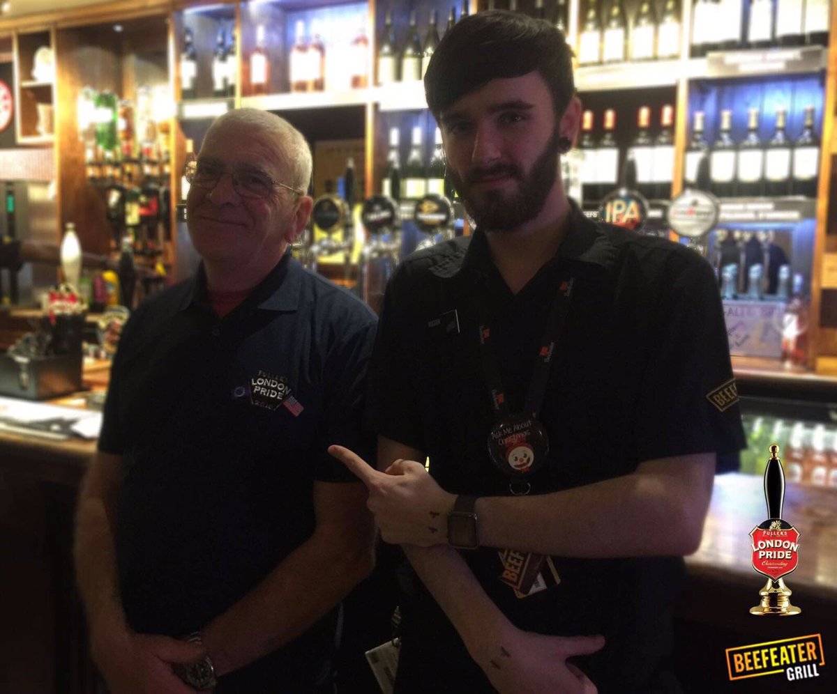 Mason with our regular guest Lloyd showing his new <a href="/London_Pride/">Fuller's London Pride</a> polo shirt. Pop in for a Fullers today &amp; find out how you can get one too 👍