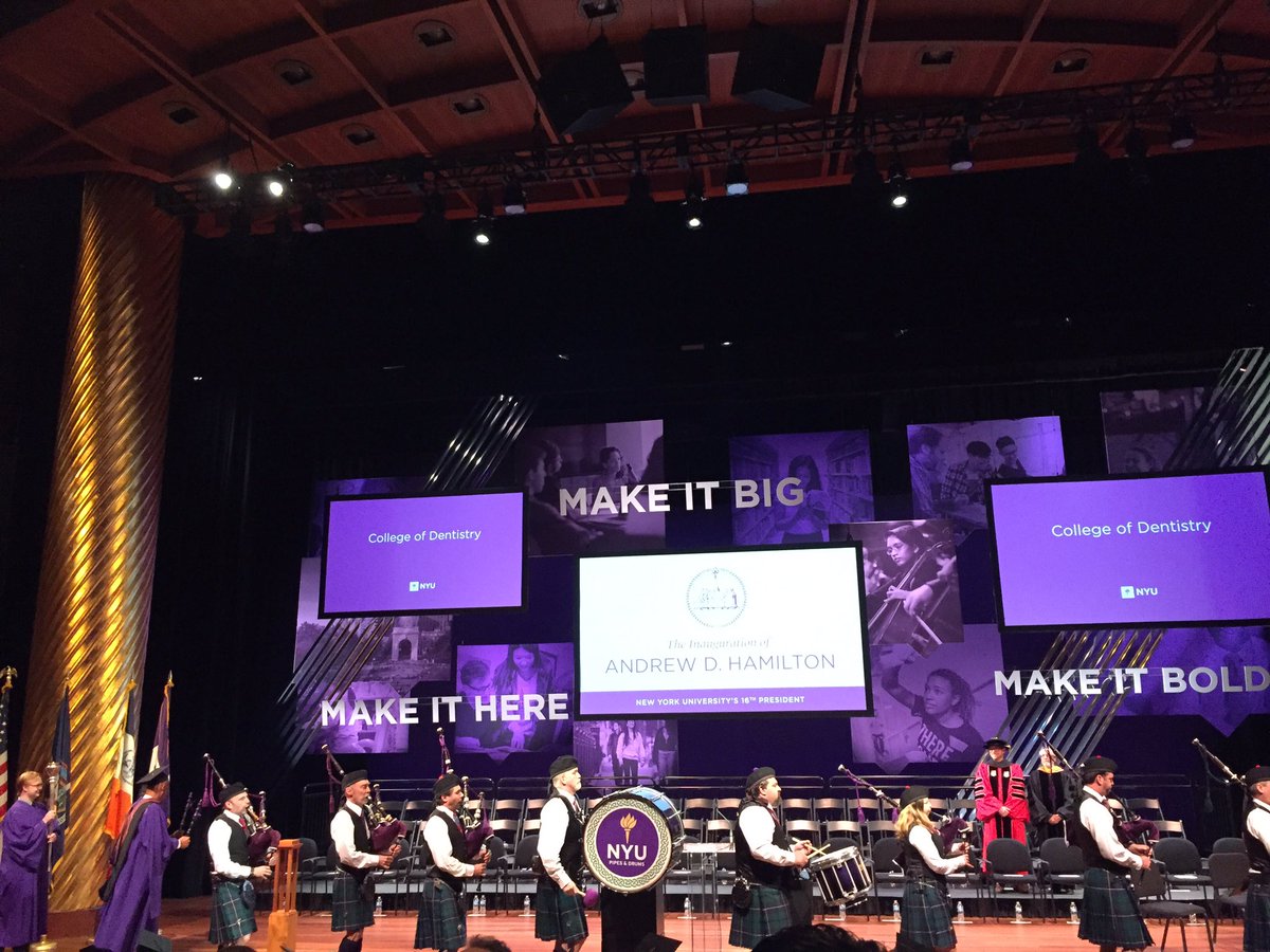 a_bazeley's tweet photo. The NYU Pipes and Drums have @nyuskirball LIT for Andy Ham's inauguration. #NYUinauguration https://t.co/pCCq49vJRQ