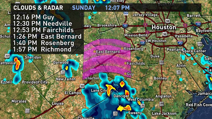 Round of showers heading towards Needville, Rosenberg and Richmond over the next hour or two.