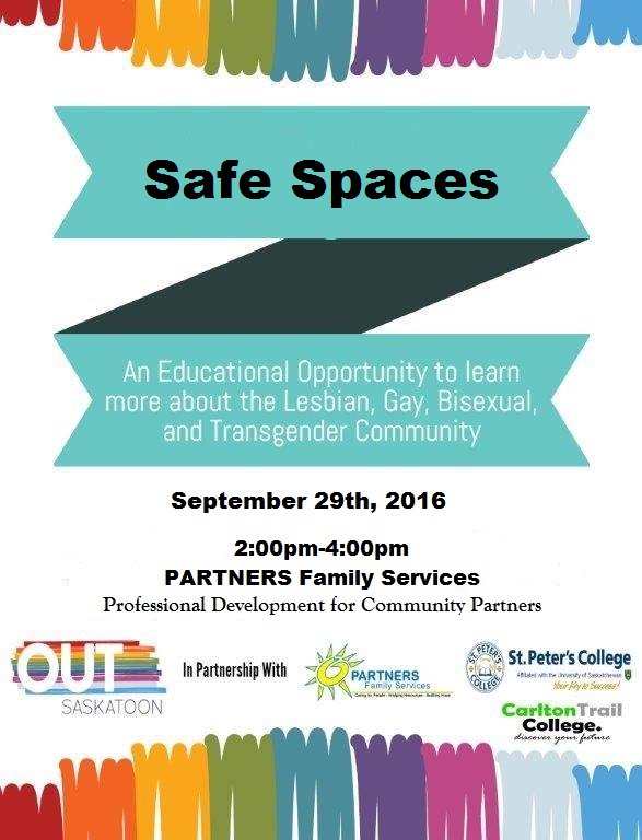 Learn more about the LGBT community with PARTNERS Family Services! September 29 from 2-4pm @OUTSaskatoon
