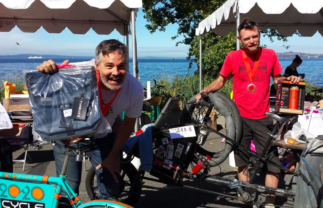 Winners of e-bike <a href="/SeattleDRT/">Seattle DRT</a>:#1 Alex @ElectricLadySEA who used up 3 batteries; 2 Haulin Colin who came in on bare rims. 30 miles in 2 hours