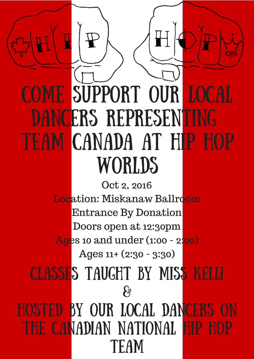 misskellidance's tweet photo. @ArtsCouncilWB @1005CRUZFM @CMomneyShawTV @ShawTVFortMc @JerryNevilleymm @Mix1037radio spread the word! #TeamCanada #hiphop #localdancers https://t.co/fodCHT9FVZ