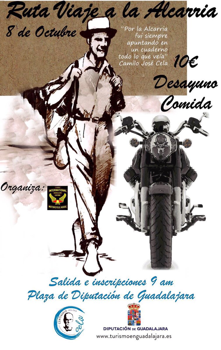 El próximo 8 de Octubre nos vamos a recorrer la Alcarria de Camilo José Cela en moto. Acompáñanos.