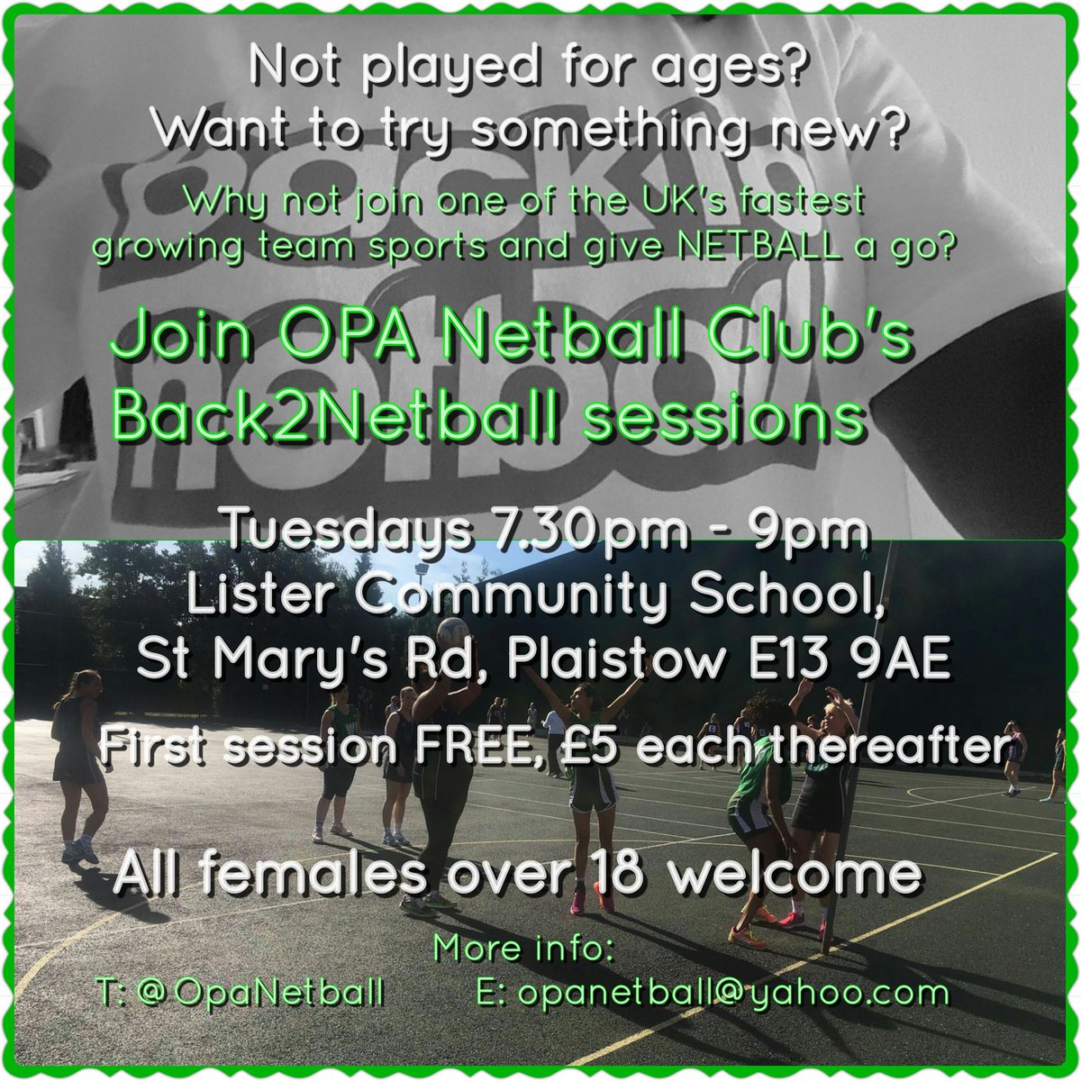 VJDavidsonUK's tweet photo. This looks exciting! All you (potential) #netballing folk @NewhamLondon @EastVillageLDN @NewhamRecorder feast your eyes on this @OpaNetball https://t.co/r5vD0LPl3d