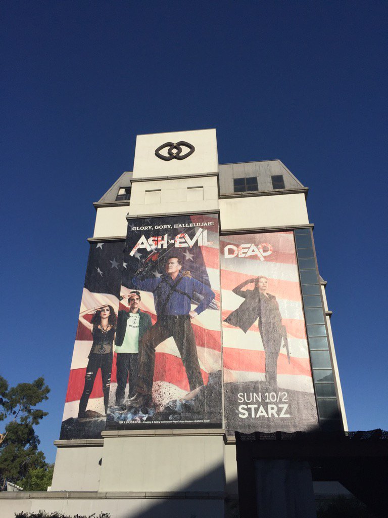 RealLucyLawless's tweet photo. The view from Beverly Center this morning. #STARZ does it again @AshvsEvilDead coming to your living room Oct 2!!!! https://t.co/yvsc2jHIj2