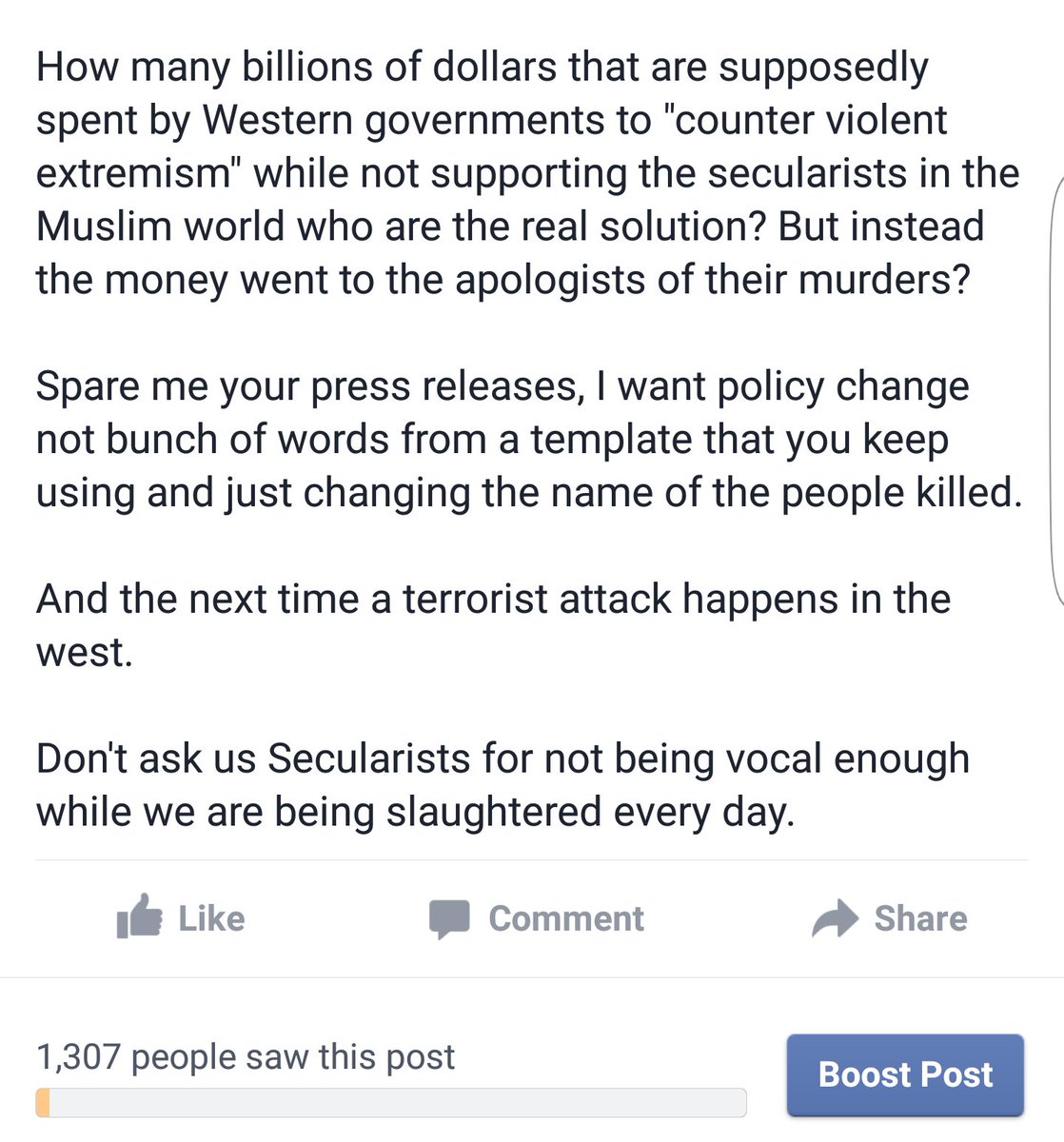 faisalalmutar's tweet photo. Spare me your press releases, I want policy change. 

Help Secularists and reformers in the Muslim world.

#isis #cve #secularism https://t.co/Cxz7nXczaj