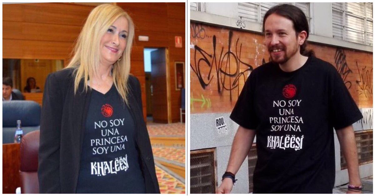 ccifuentes's tweet photo. 📸 Bonita camiseta, @Pablo_Iglesias_ ... pero reconoce que a mí me queda mejor 😉 #WinterIsComing https://t.co/sGcxPq42zF