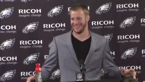 Carson Wentz can NOT stop smiling during his post game press conference Wentz FlyEaglesFly