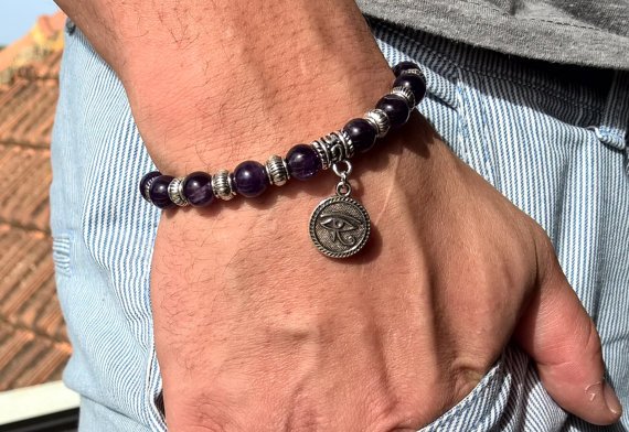spree.to/azpg - For #sale! Mens Amethyst bracelet, natural stone bracelet  (...) | via <a href="/SpreesyCo/">Spreesy</a> - #deals