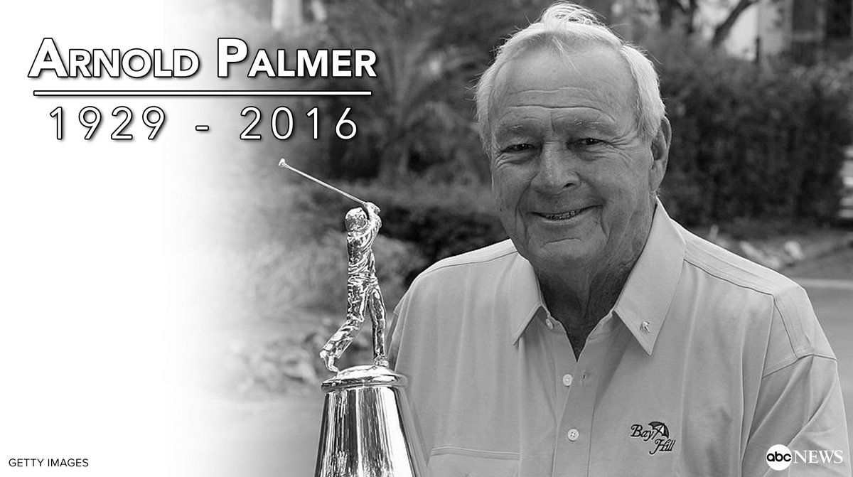 ABC's tweet photo. JUST IN: Golf legend Arnold Palmer has died at age 87, according to the U.S. Golf Association. https://t.co/5qdB3zN1PX https://t.co/I99DZt4A8O