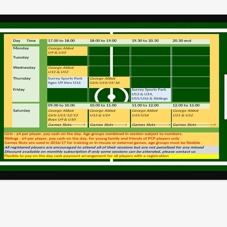 PCPLacademy's tweet image. Updated training timetable for updated age groups! Visit prowayacademy.com, apply to play now - don't miss out!