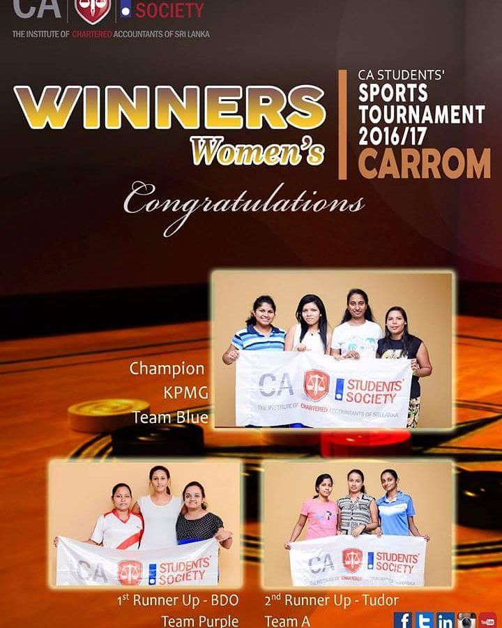 CASL_STUDENTS's tweet photo. CA Students' Carrom Tournament 2016 - Women's Winners Champions - KPMG1st Runner Up - BDO 2nd Runner Up - Tudor https://t.co/l0hzZaq2mu