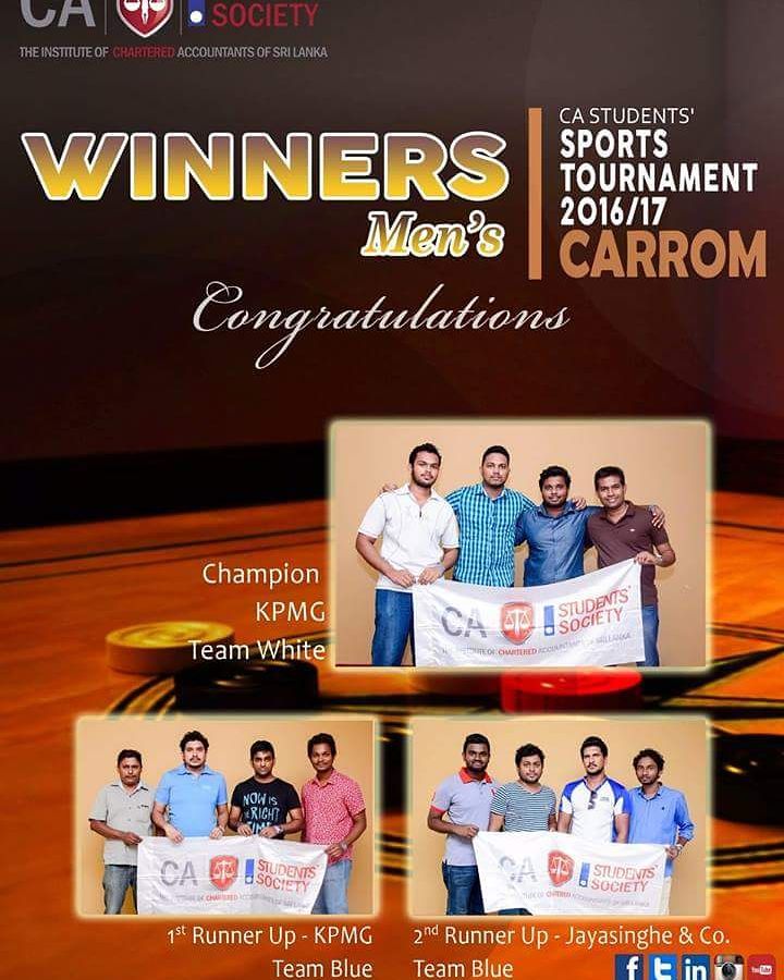 CASL_STUDENTS's tweet photo. CA Students' Carrom Tournament 2016 - Men's Winners Champions - KPMG1st Runner Up - KPMG 2nd Runner Up - J &amp; Co https://t.co/4vZ3yaCZwo
