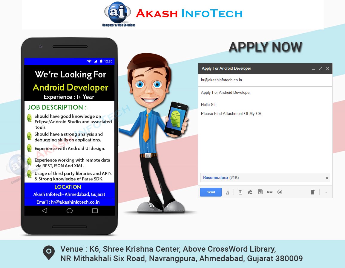 akashinfotech10's tweet photo. #AndroidDeveloper #AndroidJobs #ITJobs #JobsinAhmedabad https://t.co/3rDNlH7DzM