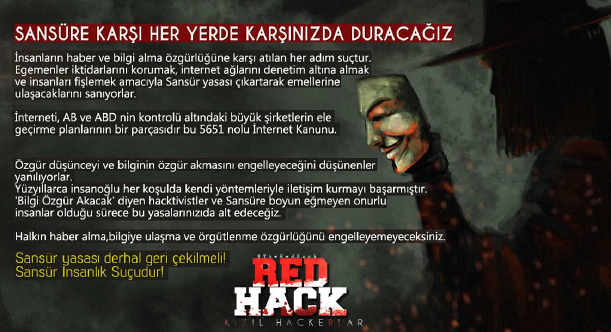 TaksimGeziParki's tweet image. Halkın haber alma, bilgiye ulaşma ve örgütlenme özgürlüğü engellenemez!
#RedHack&apos;in yanındayız =&amp;gt; @RedHackers1997 
#RedHackSusturulamaz