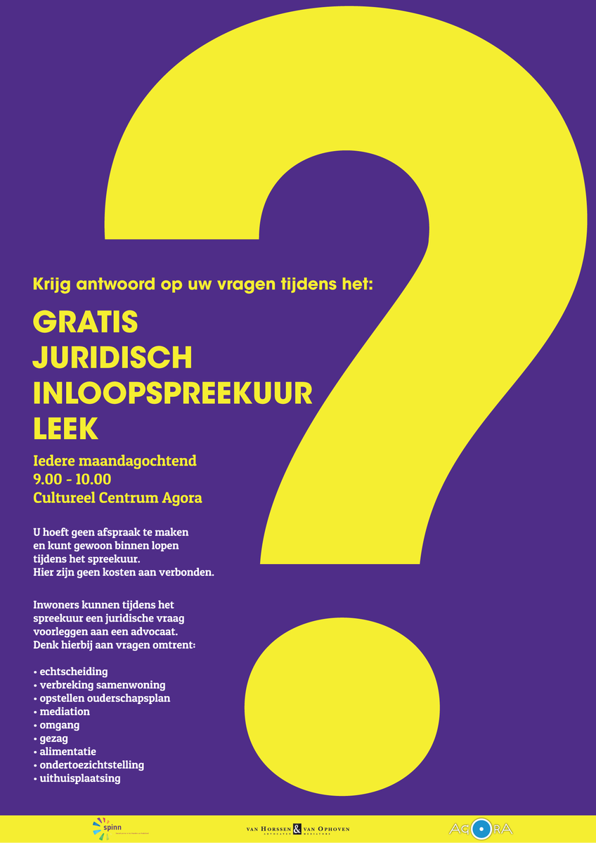 StichtingSPiNN's tweet photo. Gratis juridisch spreekuur in @gem_Leek. Iedere maandagochtend van 9.00 - 10.00 uur @AgoraLeek. Locatie: Rodenburg 1b. https://t.co/HNdvLT3kbO