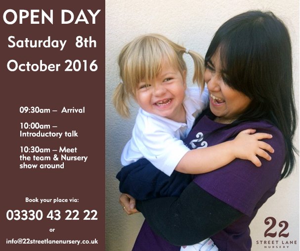 22StreetLane's tweet photo. Next Open Day 8 Oct - meet our team &amp; existing parents, tour of nursery &amp; garden, Q&amp;As. Limited spaces so book now via email or call.
#Leeds https://t.co/3lYM1I8gMX