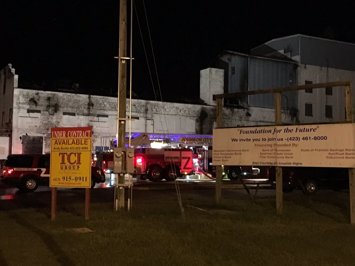 overbay_ted's tweet photo. @JohnsonCity1791 crews still on scene of the #modelmill #fire in downtown @CoJCTN monitoring hotspots. @MicahWJHL has live reports. @WJHL11 https://t.co/ABt7cM7tdJ