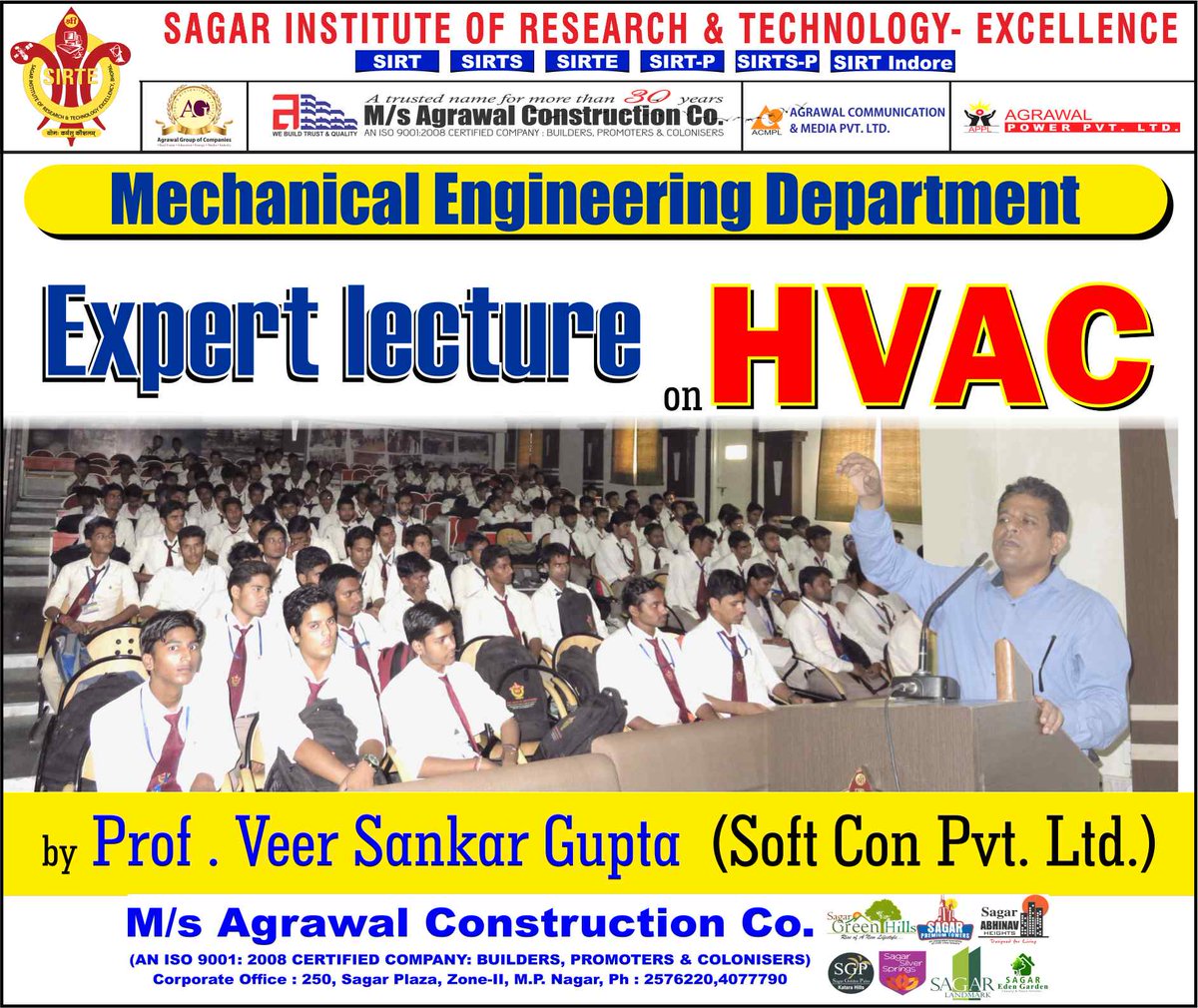 DirectorSirte's tweet image. Department of Mechanical Engineering conducted an #Expert_Lecture on #HVAC.
by Prof. Veer Sahnkar Gupta from Soft Con Pvt. Ltd.
At #SIRTE