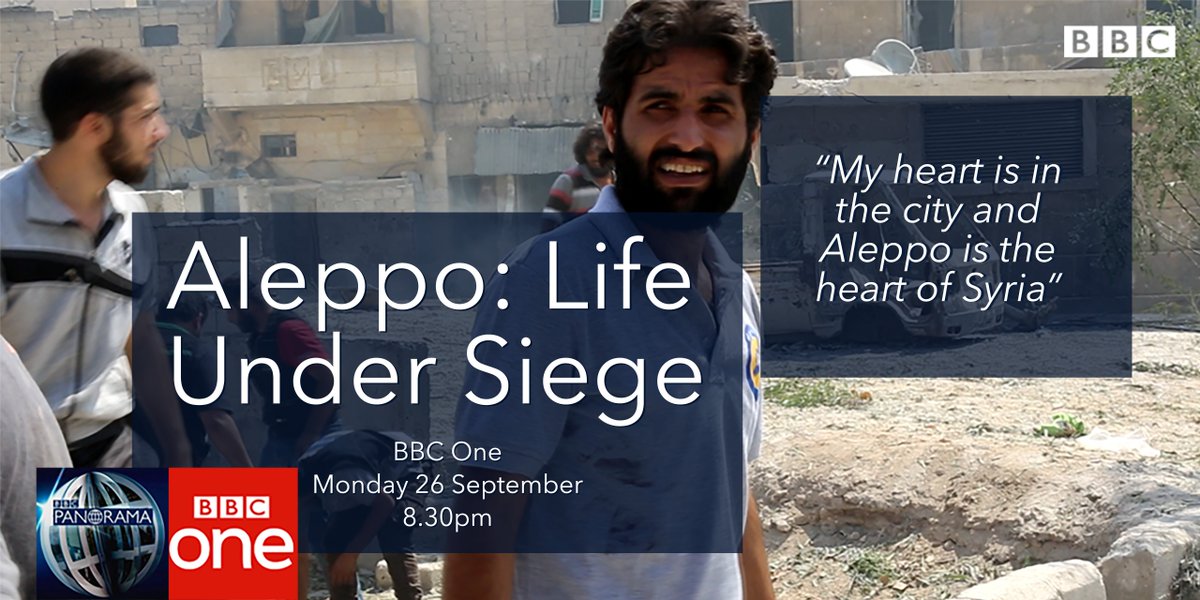 BBCPanorama's tweet photo. We see their city as a war zone, but for the people of #Aleppo it is home. 
Aleppo: Life Under Siege - @BBCOne, 8.30pm
#BBCPanorama🌐 https://t.co/KDbaetQJWz