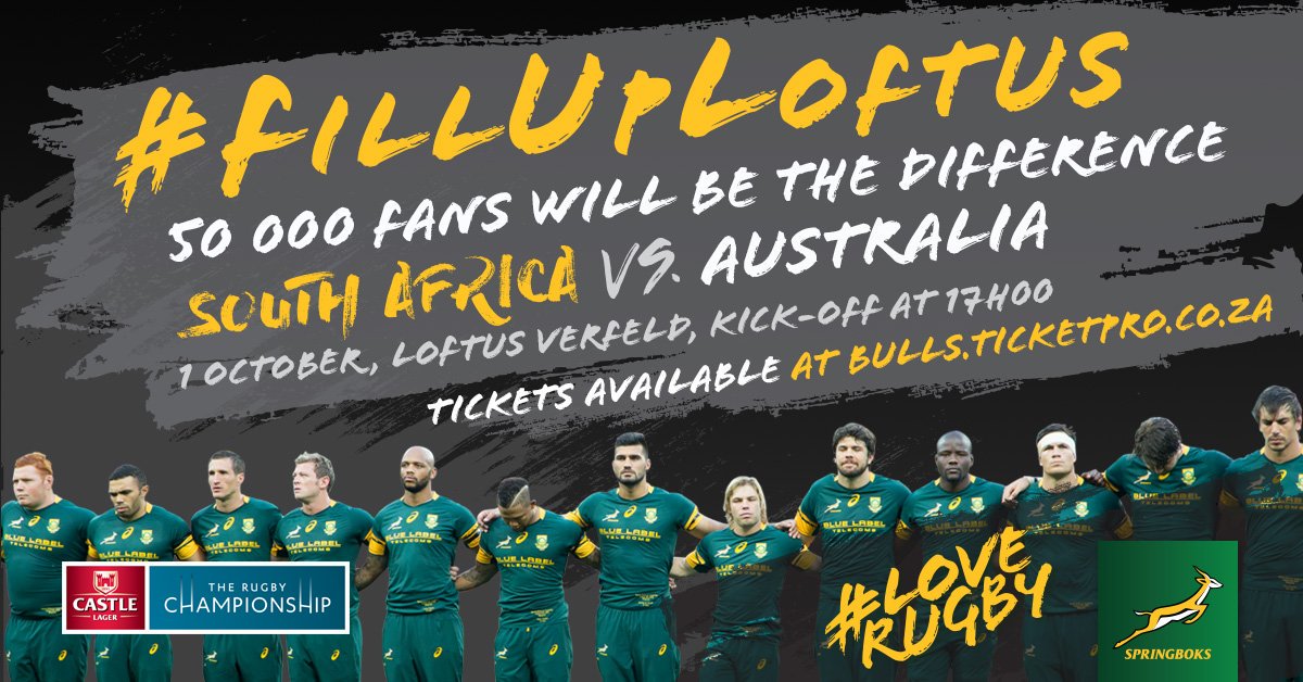 BlueBullsRugby's tweet photo. #FillUpLoftus Get your tickets now https://t.co/7NhaUvf2iQ  #LoveRugby 
Retweet &amp; go into the draw to win 6 tickets https://t.co/q7JGUHN1LM