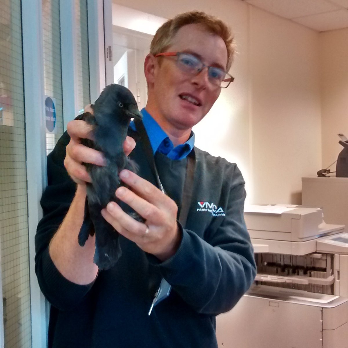 maxinerl94's tweet photo. Well done @CoopsPete for saving the bird who fell down the office chimney @YMCAFairthorne https://t.co/PBiJoRpwB0