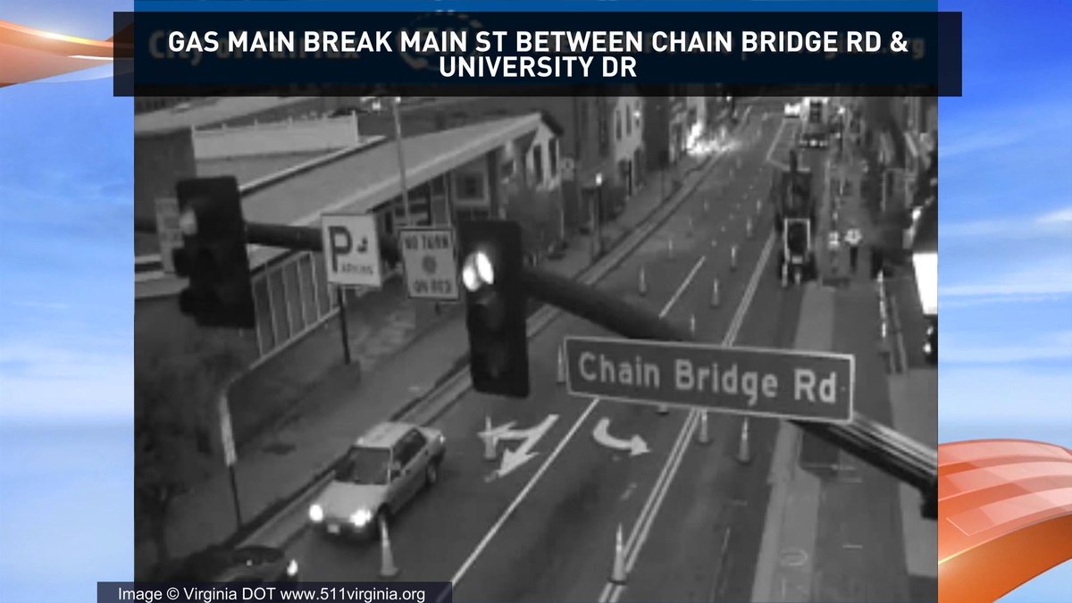 Gas main break Main St btwn Chain Bridge Rd & University Dr one lane gets by each way VAtraffic