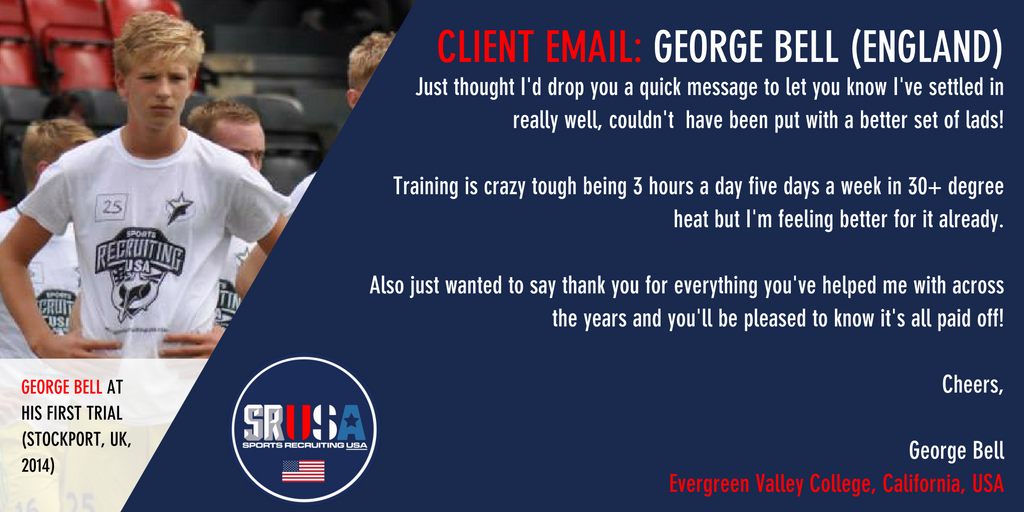SRUSA_Official's tweet photo. #ClientEmails: Class of 2016's @GeorgeBell0712 who is settling in well at Evergreen Valley College in California. https://t.co/jwXix5toxI