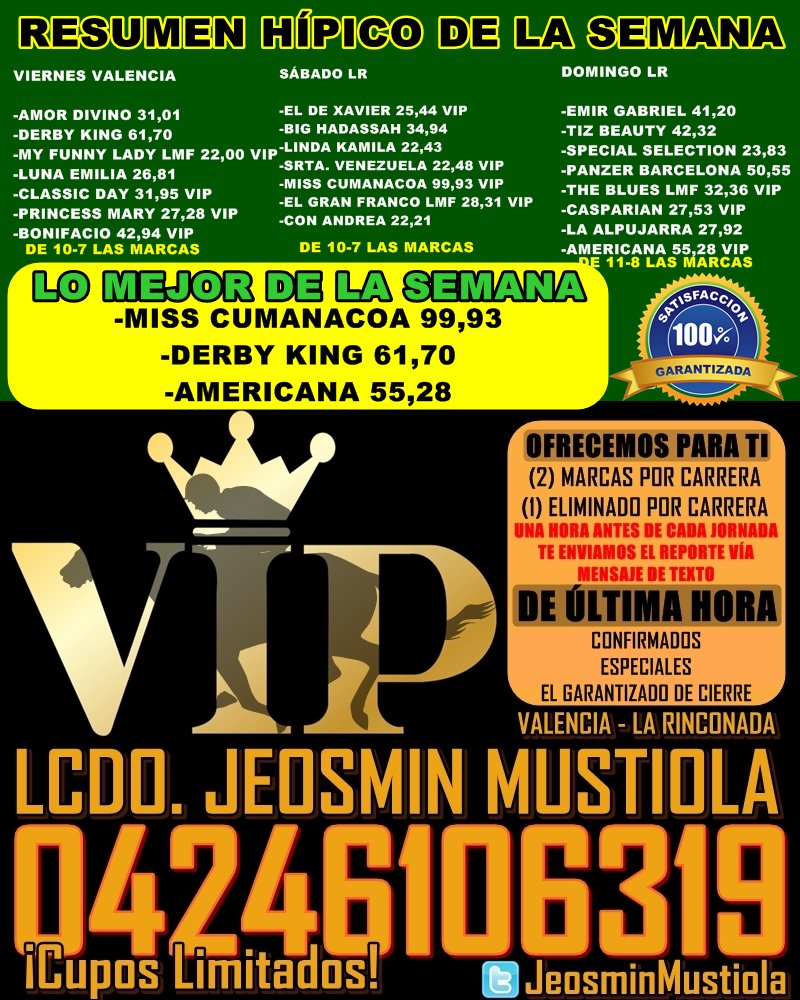 RESUMEN VIP (MISS CUMANACOA 99BSF FUE LO MEJOR), Desde ya los cupos están disponibles, eso si, llame con tiempo y concrete su acceso a nuestro vip hípico, LEE CtRywHyXEAAUjsB