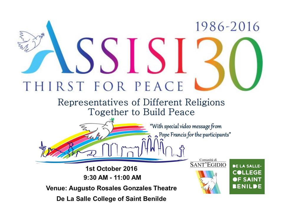 santegidiophils's tweet photo. Do not miss the meeting in Manila #Assisi30 #ThirstforPeace in Manila on October 1st! https://t.co/aERELSS6D4 https://t.co/qMEGrJKpnb