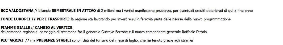 TgrRaiVdA's tweet photo. Ecco i nostri titoli, seguite il tg delle 19.35 condotto da @fedecirci #tgrvda https://t.co/iJ2o6BYwOy