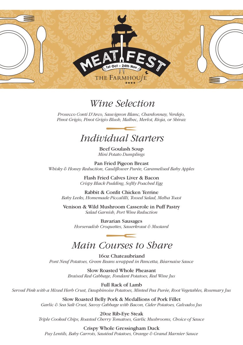 TheFarmhouseGsy's tweet photo. This autumn we are offering a deliciously different to Tennerfest - hope you're as excited we are about our mouth-watering MEATFEST Menu! https://t.co/s5Q7FW2tLH