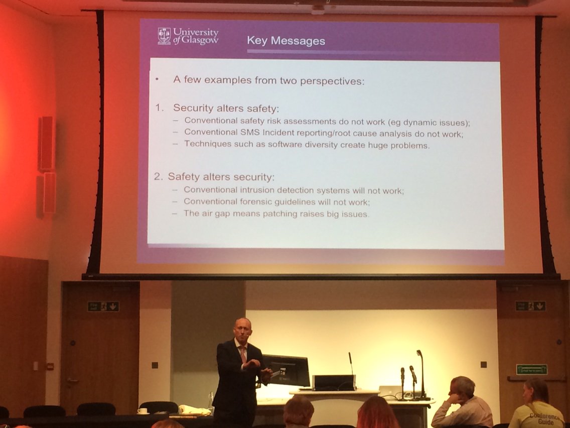 phajm's tweet photo. Conflicts between safety and security demands by Chris Johnson @uofglasgow #esrel2016 https://t.co/vgu3N6Pd3i