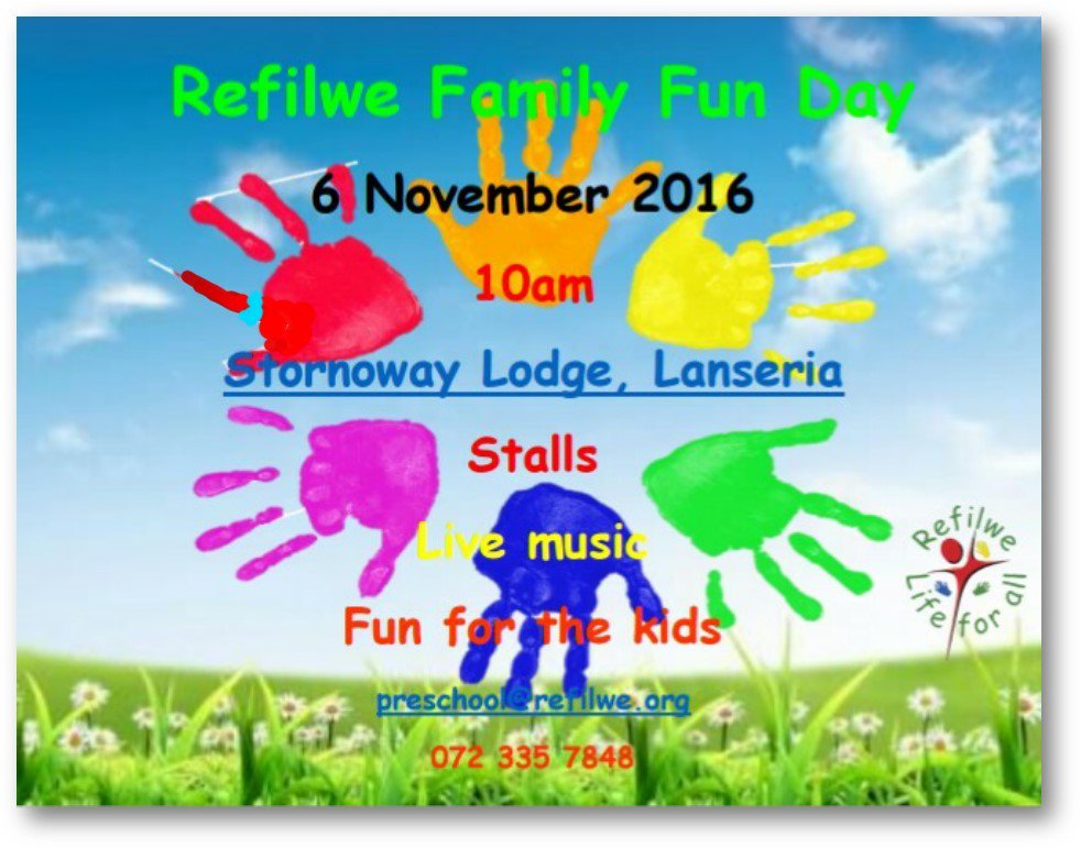 Refilwe's preschool is hosting their annual Funday at Stornoway Lodge on the 6th November 2016. Hope to see you for a day of fun in the sun.