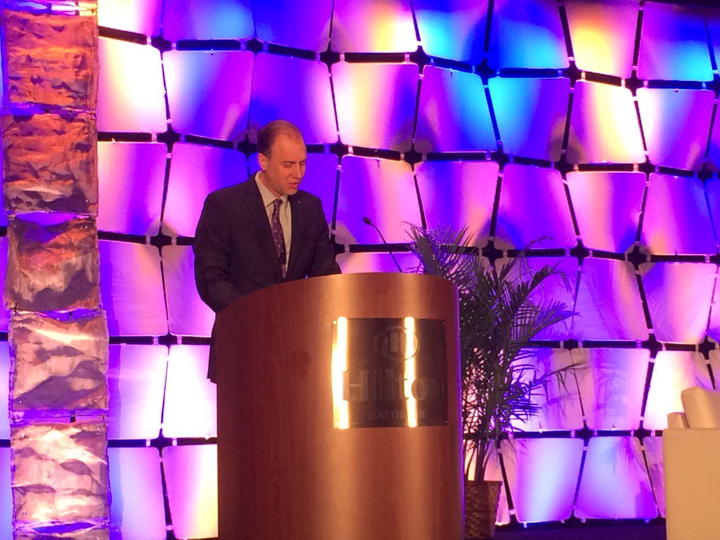 McCaffreyMike's tweet photo. CPI chair Tom Feige speaking on impact of #polyurethane #chemistry on better living. #polycon16 https://t.co/ivIJWldbDu
