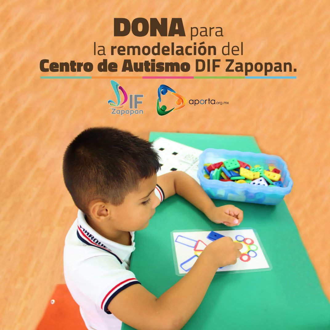 AportaMX's tweet photo. Únete a @DIF_Zapopan y cambia el futuro de estos niños con trastorno del espectro autista: https://t.co/syPvpiEZ8d  #FilantropíaDigital https://t.co/DfBIOK90px