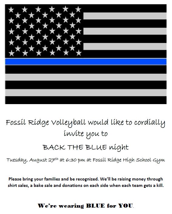 FossilRidgeKISD's tweet photo. Fossil Ridge Volleyball IS hosting BACK THE BLUE night tomorrow at 6:30 p.m. Come out and support @fortworthpd. @KellerISD https://t.co/hMDs2dkHnO