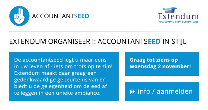 Extendum's tweet image. In stijl de Accountantseed afleggen? Meld u nu aan op eedafleggen.extendum.nl