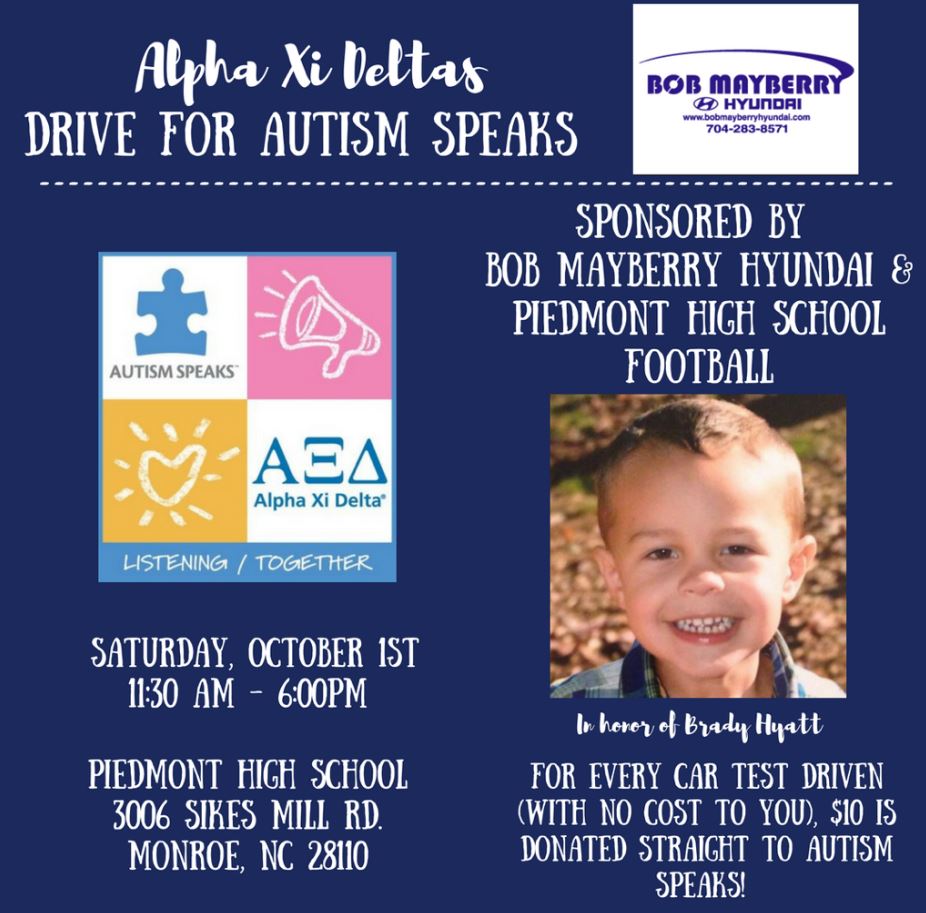 PiedmontHSNC's tweet photo. Support Autism Speaks this Saturday from 11:30 - 6:00 at Piedmont High School!  #PiedmontStrong #AutismSpeaks #BetheBest https://t.co/PcpQGk3rdW