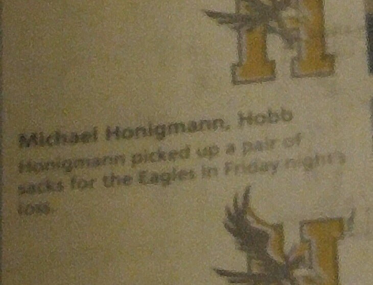 MHonigmann66's tweet image. Lea County Peak Performer for Friday, September 23, 2016! Thanks Hobbs News Sun! #HobbsEagles #2Sacks #Work24/7 #110% #77