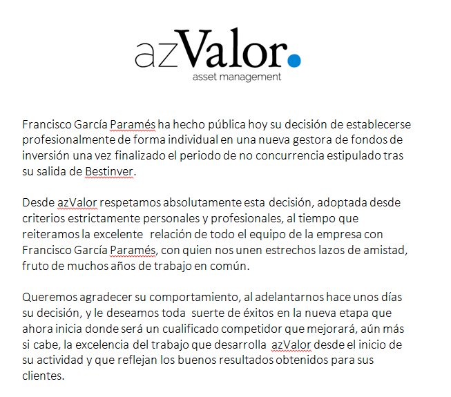 Comunicado azvalor Parames