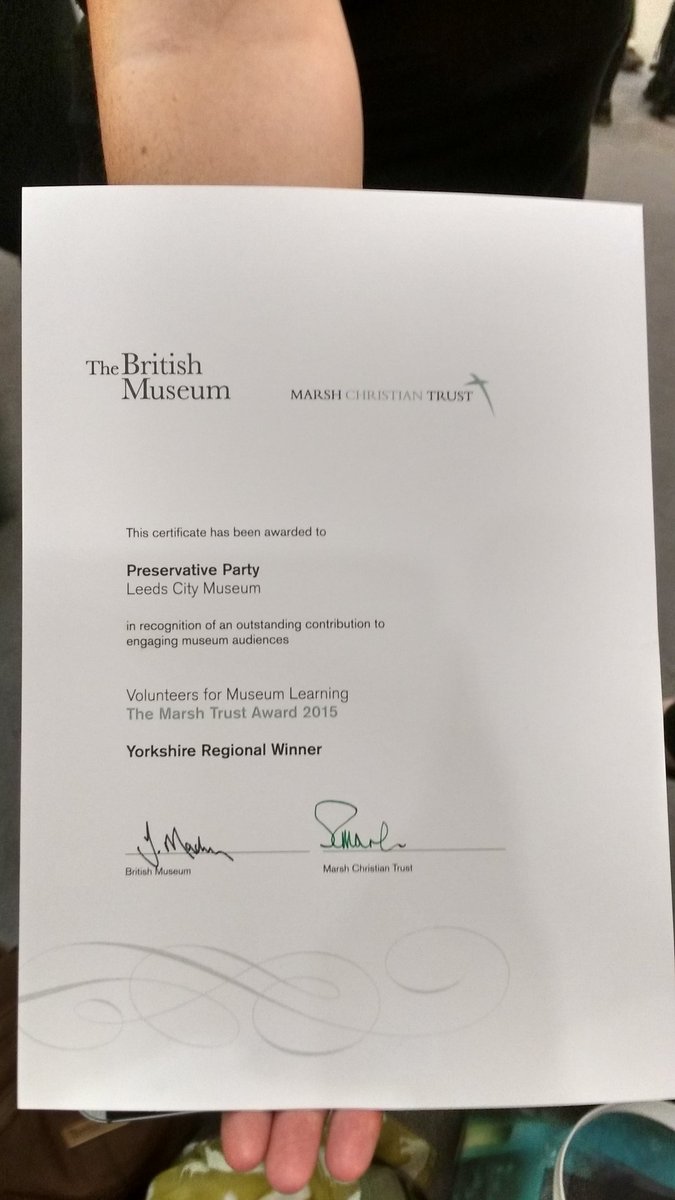 Proud winners of The Marsh Trust Award 2015 for the Yorkshire Region!! #marshtrust #musumvolunteers #presparty #britishmuseum